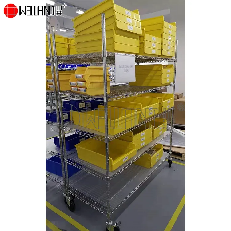 Unidade de estante de arame alto e profundo móvel de 5 camadas para armazenamento de serviço pesado para armazém de fábrica