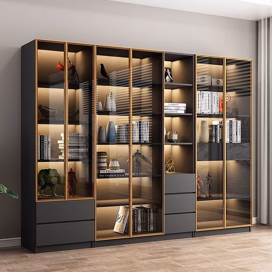 Venda imperdível estante de livro aberta de 4 camadas com moldura de madeira com armário de 2 portas na parte inferior para biblioteca