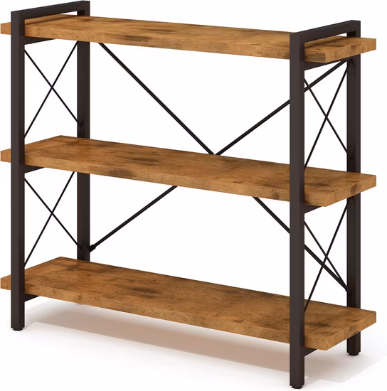 Estante industrial moderna com 5 prateleiras com armação de metal e prateleiras de armazenamento de madeira, Etagere, ouro/branco